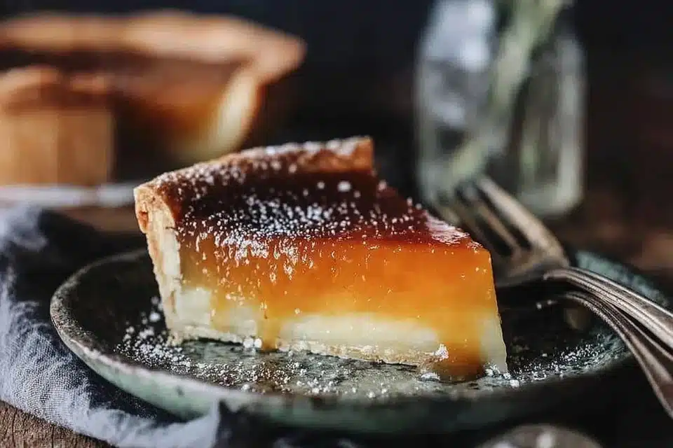 The Best Burnt Honey Pie Recipe That’s Deliciously Comforting 2 Slice of burnt honey pie on a plate with drizzle of honey