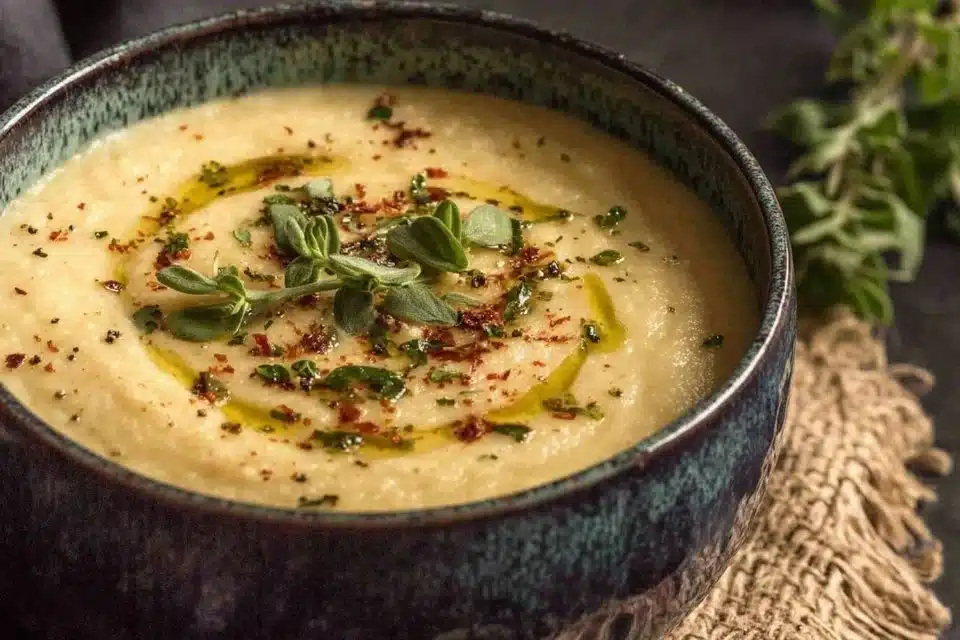 The Ultimate Caramelized Onion Roasted Garlic Bisque Recipe 3 Delicious caramelized onion bisque with roasted garlic served in a bowl.