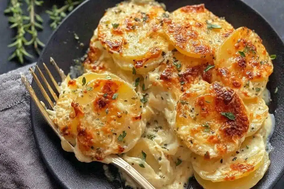 Classic Scalloped Potatoes 1 Delicious classic scalloped potatoes served in a baking dish