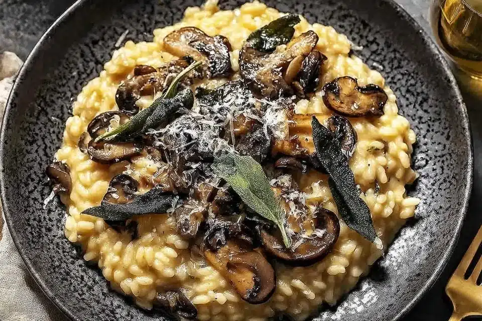 Cozy Creamy Mushroom Pastina 4 Bowl of creamy mushroom pastina topped with herbs and served with a spoon.