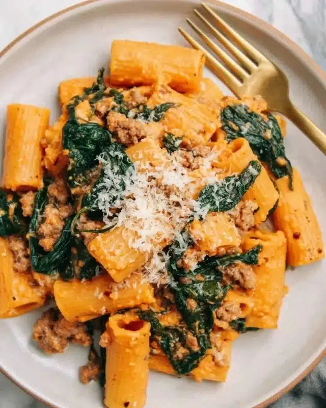 Creamy Italian Sausage Rigatoni – 7 Bold Reasons to Try This Comfort Dish 4 Creamy Italian sausage rigatoni with kale and tomato sauce served in a bowl