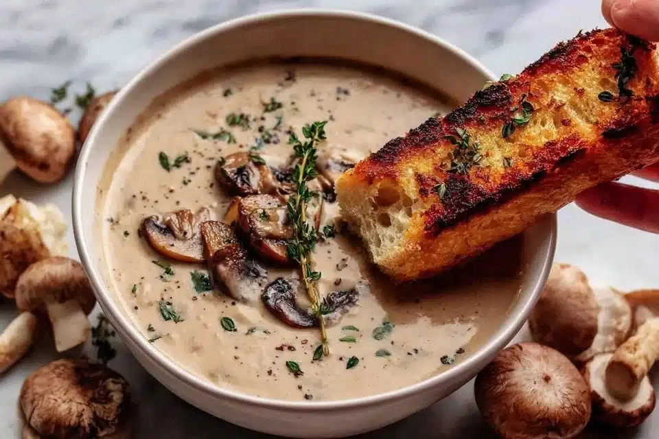 Best Creamy Mushroom Soup – 7-Step Recipe That Comforts 1 Bowl of creamy mushroom soup garnished with fresh herbs.