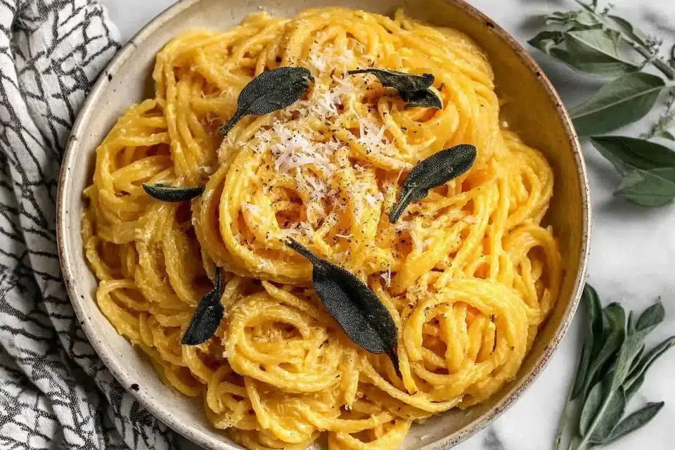 Creamy Pumpkin Ricotta Pasta 4 Creamy pumpkin ricotta pasta dish garnished with herbs