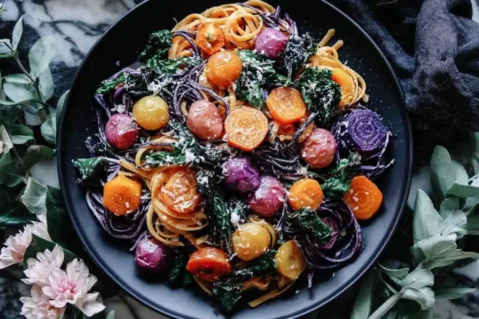 Creepy-Cute Halloween Pasta Salad with decorative spooky elements