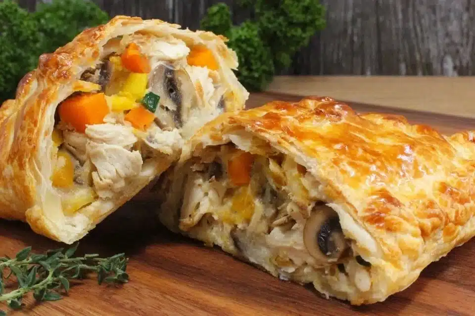 Crispy Baked Chicken Empanadas with Cheddar Crust 4 Crispy baked chicken empanadas with cheddar crust on a plate