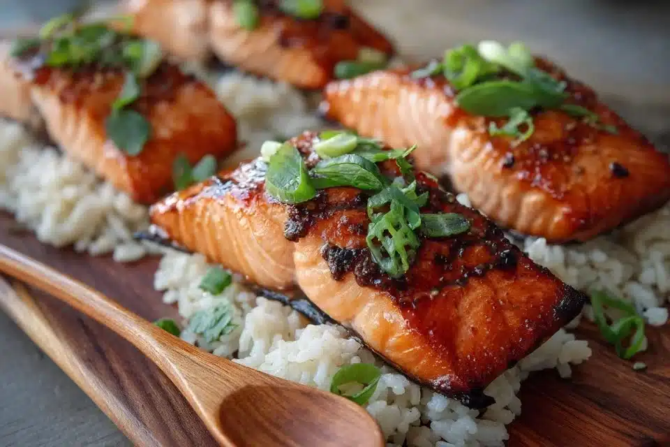 Ultimate Crispy Miso Butter Salmon with Scallion Salsa Verde 4 Crispy Miso Butter Salmon with Scallion Salsa Verde served on a plate