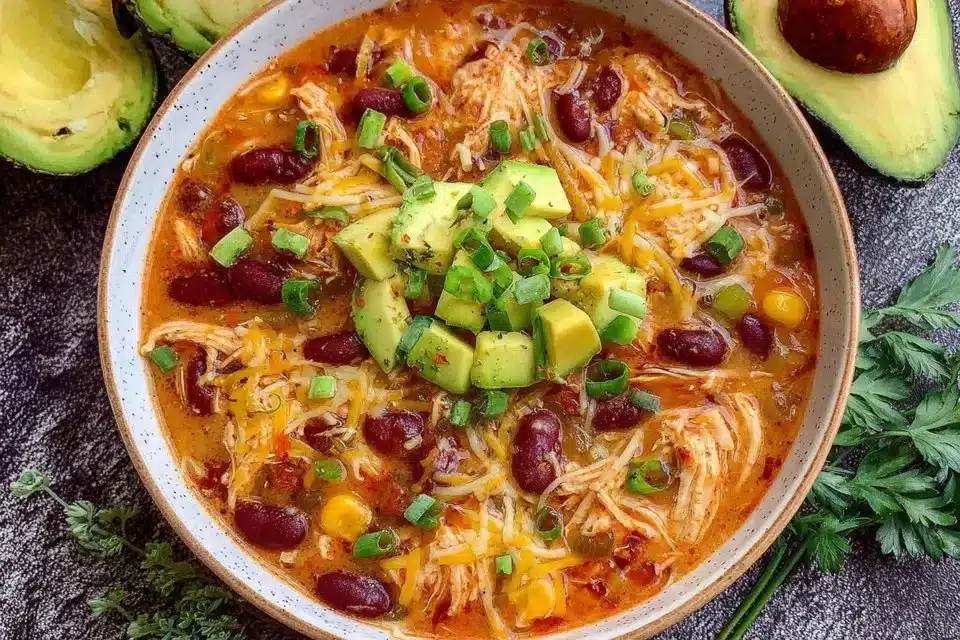 Easy Creamy Chicken Enchilada Soup A Comforting Delight 4 Bowl of easy creamy chicken enchilada soup topped with cheese and cilantro