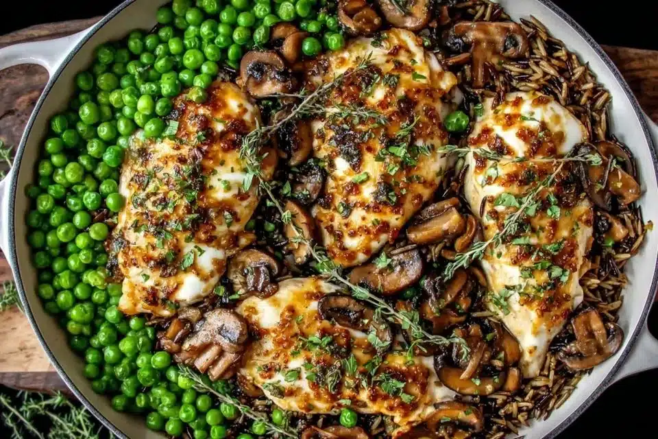Easy French onion chicken bowls served with wild rice