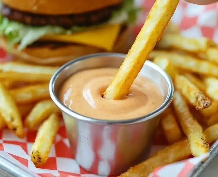 5 Delicious Reasons to Try This Easy Homemade Fry Sauce Today 4 A bowl of easy homemade fry sauce next to crispy fries