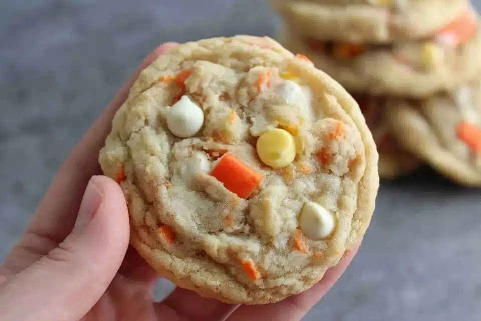 Easy Pumpkin Spice Cookies with White Chocolate and M&Ms 1 Delicious pumpkin spice cookies topped with white chocolate and colorful M&Ms