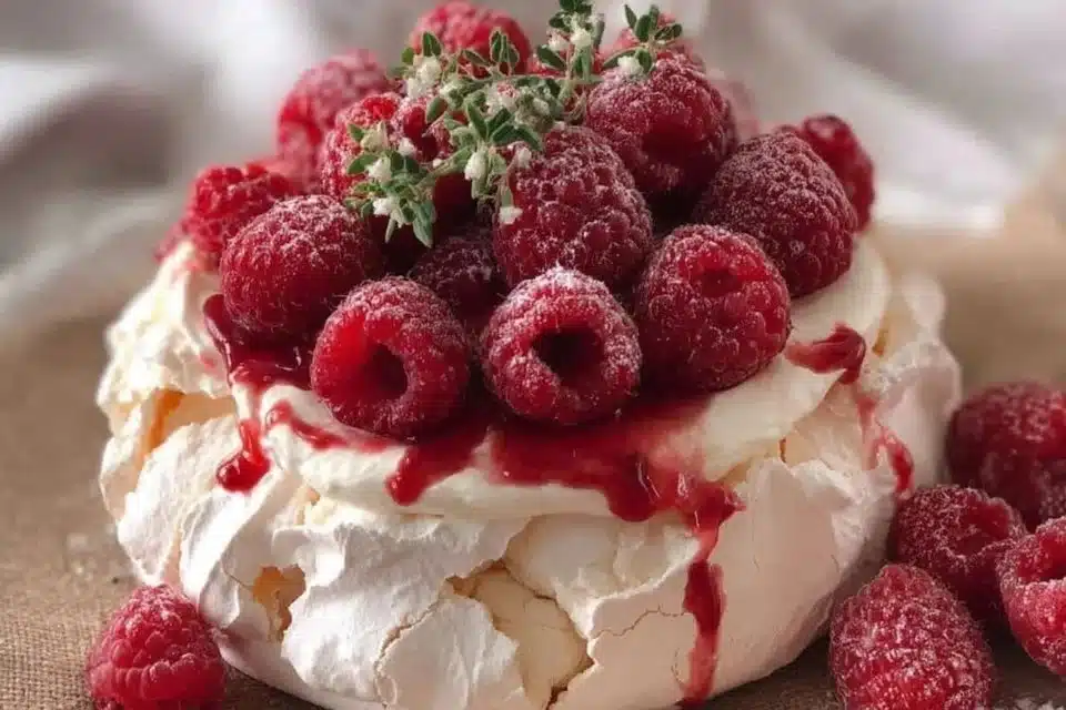 Easy Raspberry Mini Pavlovas: A Sweet Coastal Delight 4 Easy raspberry mini pavlovas topped with fresh raspberries and whipped cream
