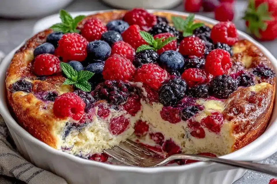 High Protein Triple Berry Bake with fresh berries and protein-rich ingredients