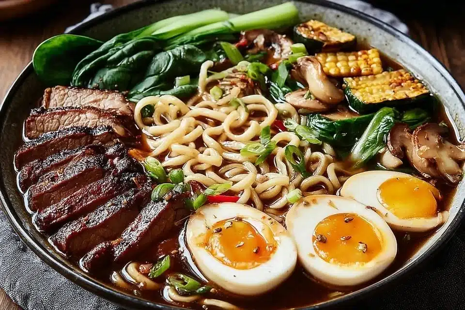 Homemade Ramen 4 Bowl of homemade ramen with fresh toppings and rich broth