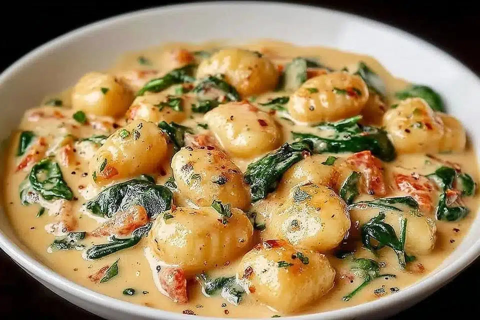 Olive Garden Chicken Gnocchi Soup 4 A bowl of Olive Garden Chicken Gnocchi Soup, creamy with chicken and gnocchi.