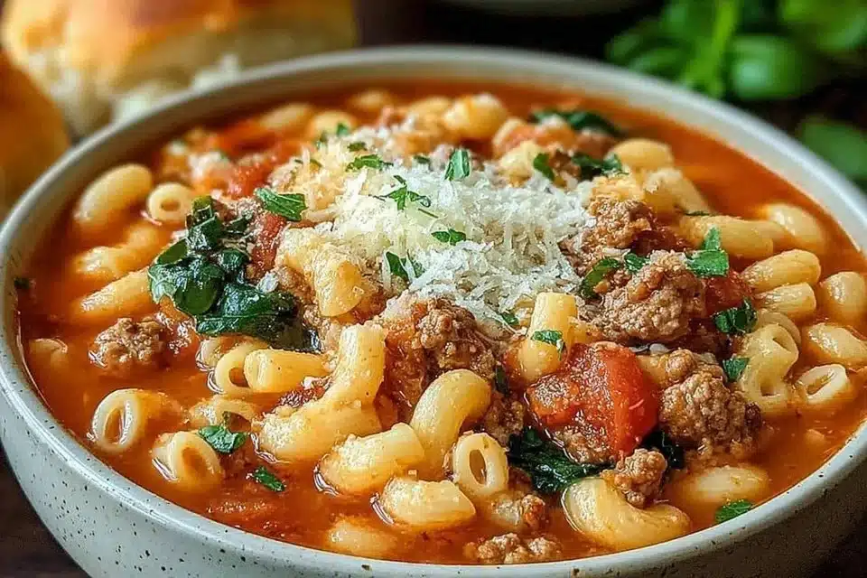 Delicious bowl of Olive Garden Pasta and Beans served fresh