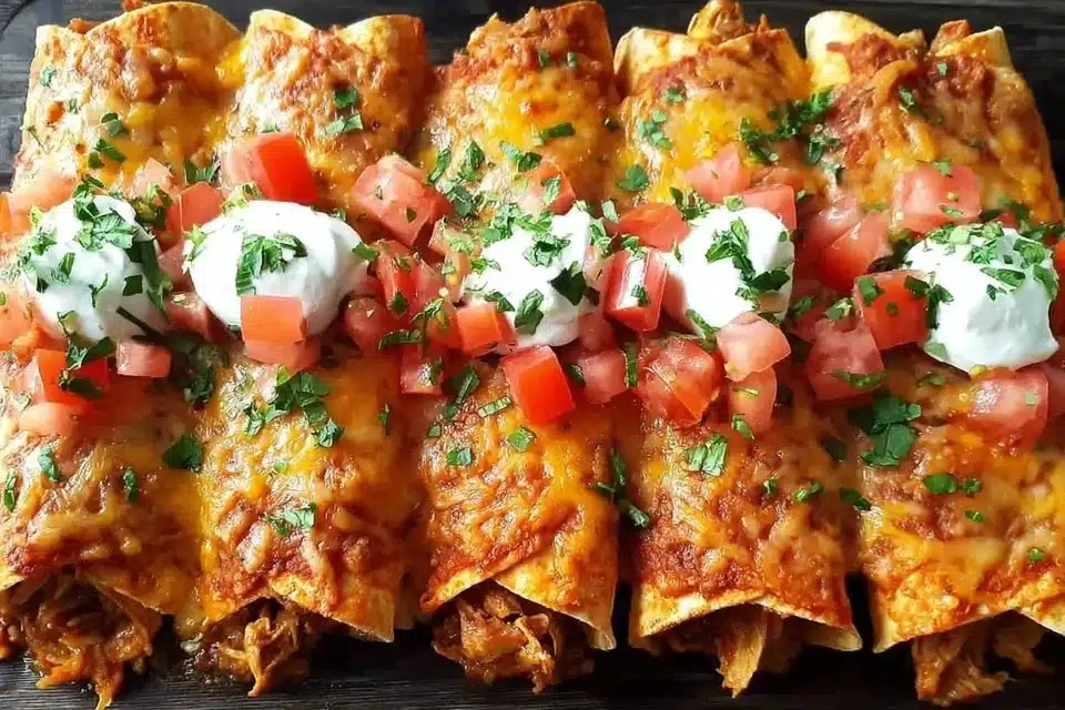 One-Skillet Turkey Enchiladas 4 Delicious one-skillet turkey enchiladas garnished with fresh ingredients