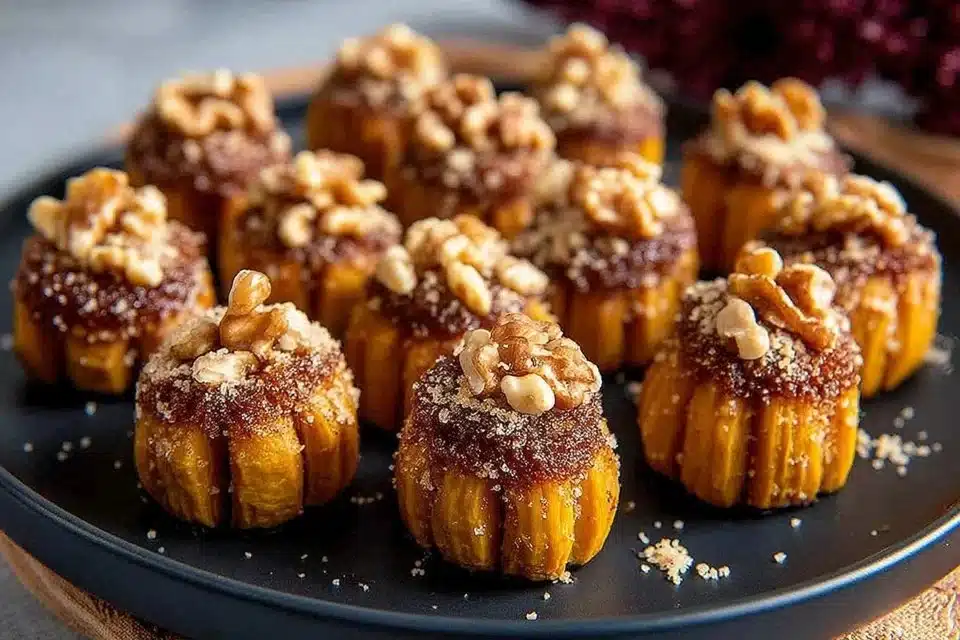 Pumpkin Cheesecake Truffles 4 Pumpkin Cheesecake Truffles on a decorative plate