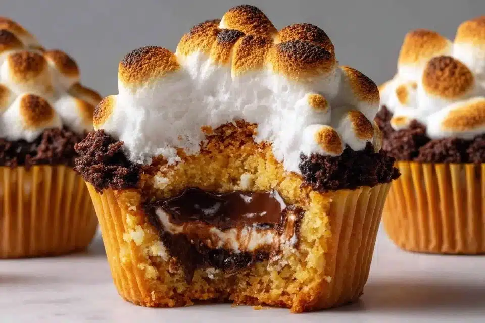 Pumpkin S'mores Cupcakes with Gooey Chocolate Ganache 4 Delicious Pumpkin S'mores Cupcakes with chocolate ganache topping
