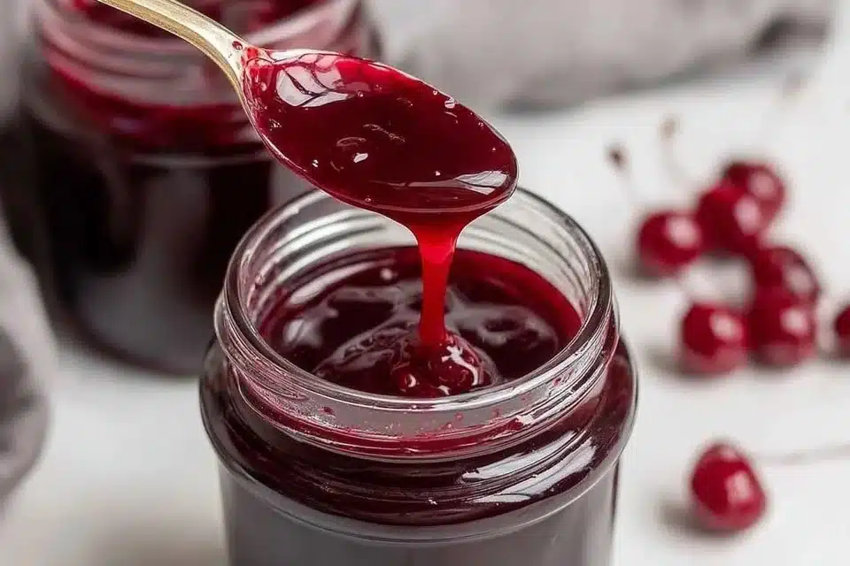 Delicious mixed berry coulis drizzle on dessert plate
