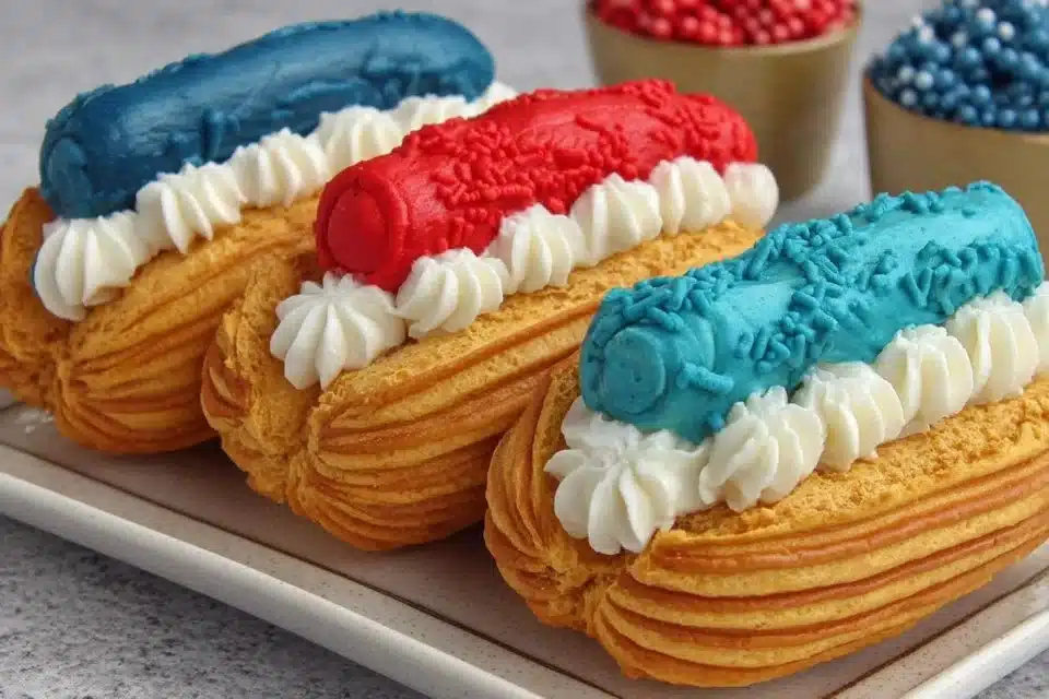 Red, White & Blue Cannoli 4 Patriotic Red, White & Blue Cannoli dessert decorated for festive occasions