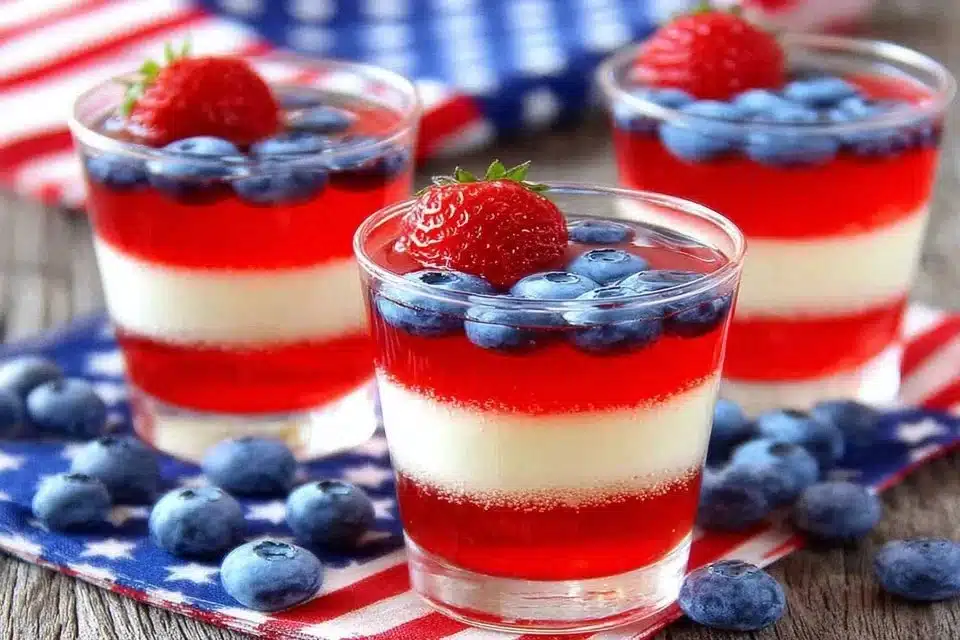 Red White & Blue Layered Shots 4 Red white and blue layered shots served at a festive event