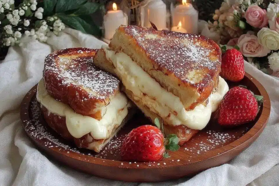Rhubarb Custard French Toast Bake 4 Rhubarb Custard French Toast Bake served on a plate with a drizzle of syrup