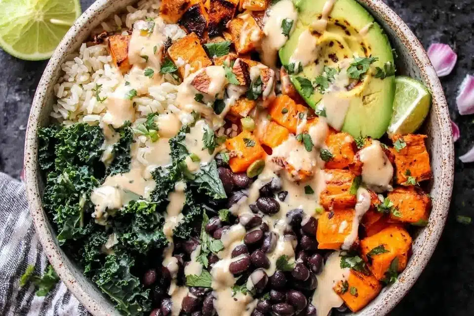 Roasted Sweet Potato & Black Bean Salad – 5-Star Fall Favorite 4 A vibrant roasted sweet potato and black bean salad in a bowl