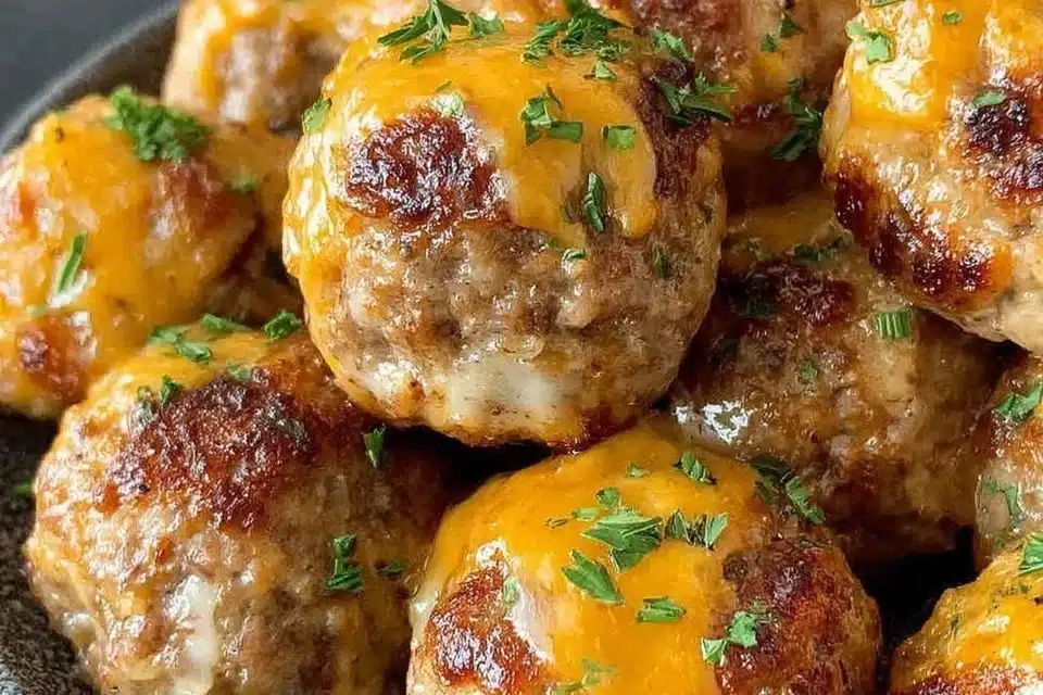 Sausage Stuffing Balls 4 Delicious homemade sausage stuffing balls served on a platter.