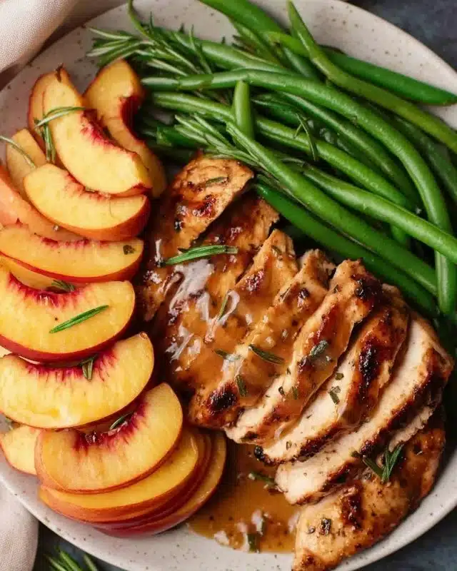 Skillet apple cider chicken served with delicious spiced apples