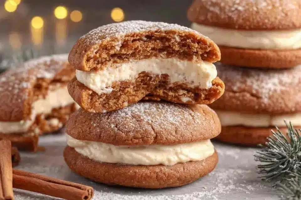Soft Apple Cider Cheesecake Cookies 4 Soft apple cider cheesecake cookies on a plate with cinnamon and apples.