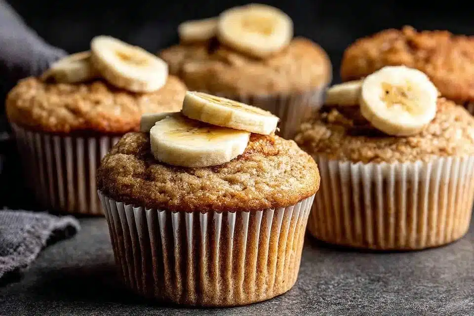 Soft and fluffy banana muffins freshly baked on a cooling rack