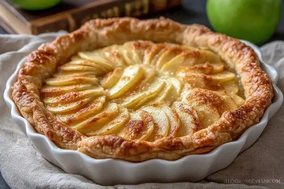 Sour Cream Apple Pie Deluxe 4 Sour Cream Apple Pie Deluxe topped with fresh apple slices and whipped cream