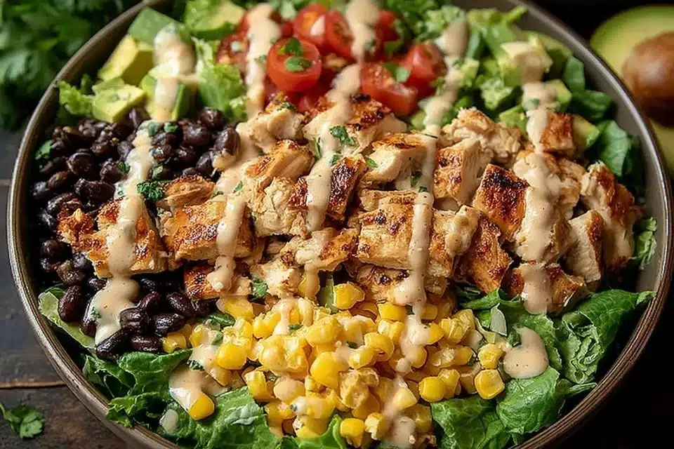 Southwest Chicken Salad 4 Delicious Southwest Chicken Salad with fresh ingredients and vibrant toppings.