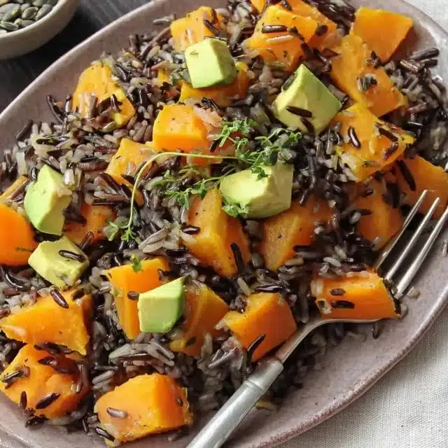 Wild Rice & Sweet Potato Sauté 4 Wild rice and sweet potato sauté dish served in a bowl
