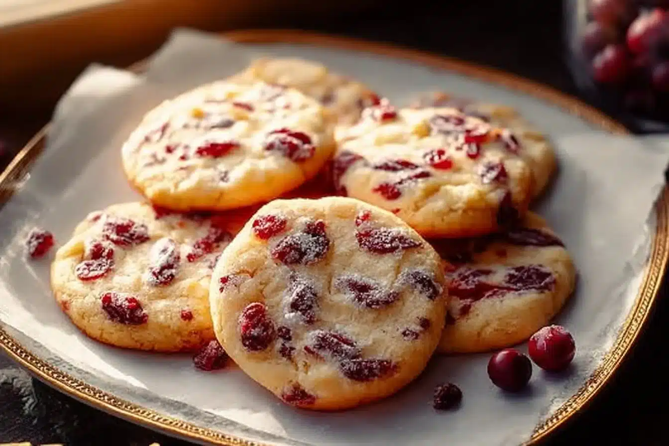 Delicious Christmas Cranberry Orange Cookies on a festive plate