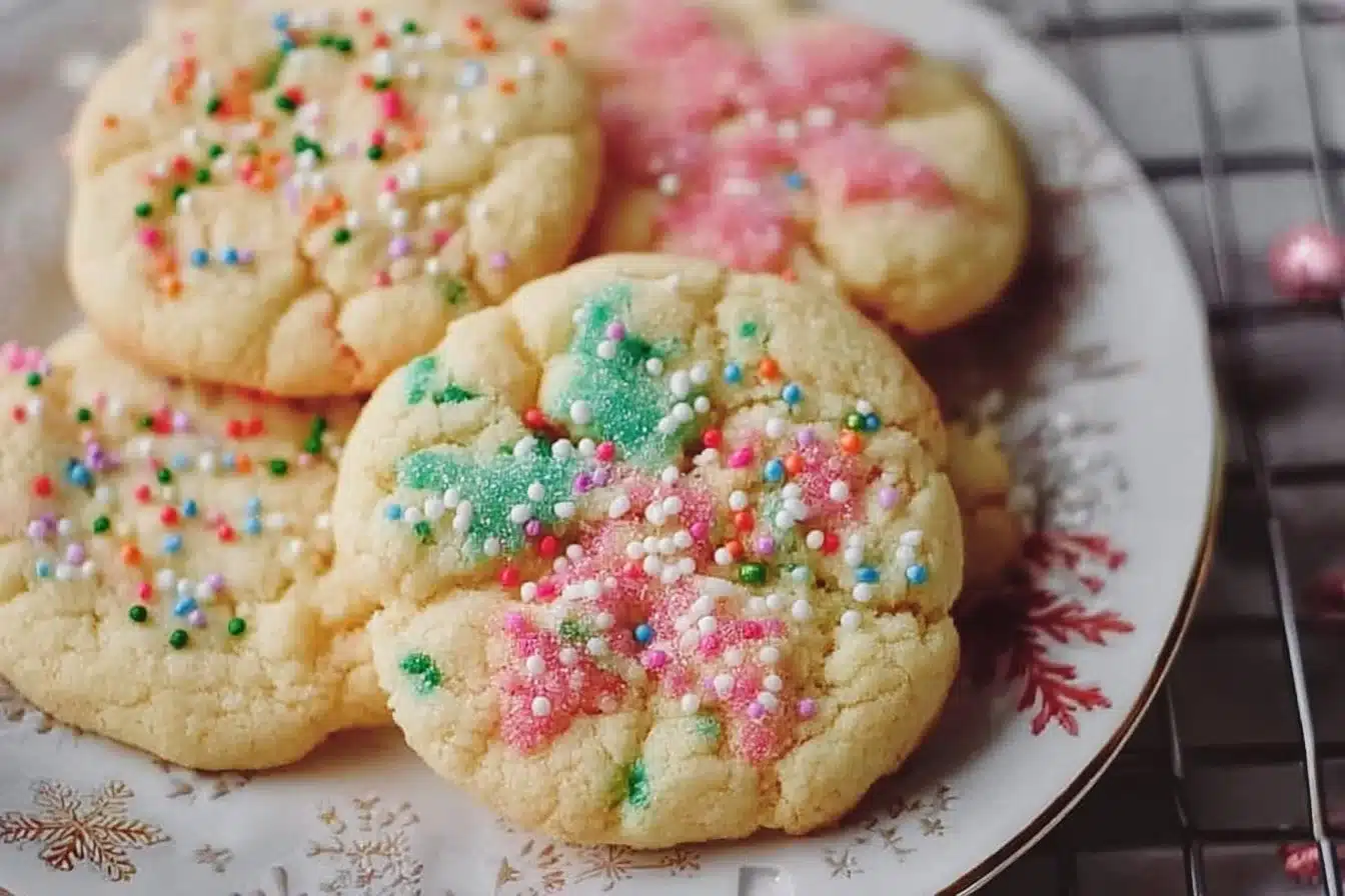 Christmas Sprinkle Sugar Cookies 3 Colorful Christmas Sprinkle Sugar Cookies decorated for the holiday season