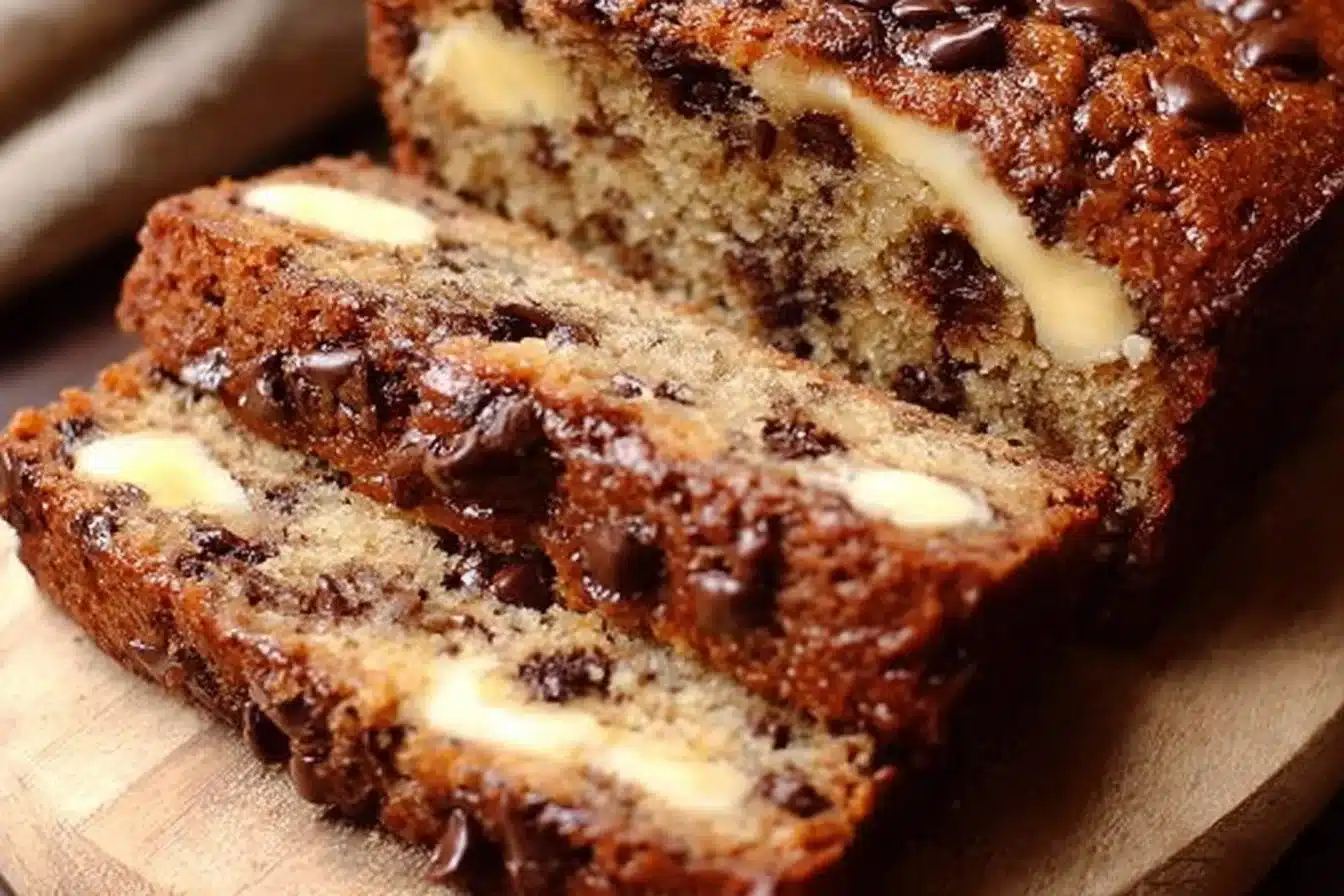 Cookie Dough Banana Bread 2 Delicious Cookie Dough Banana Bread topped with chocolate chips