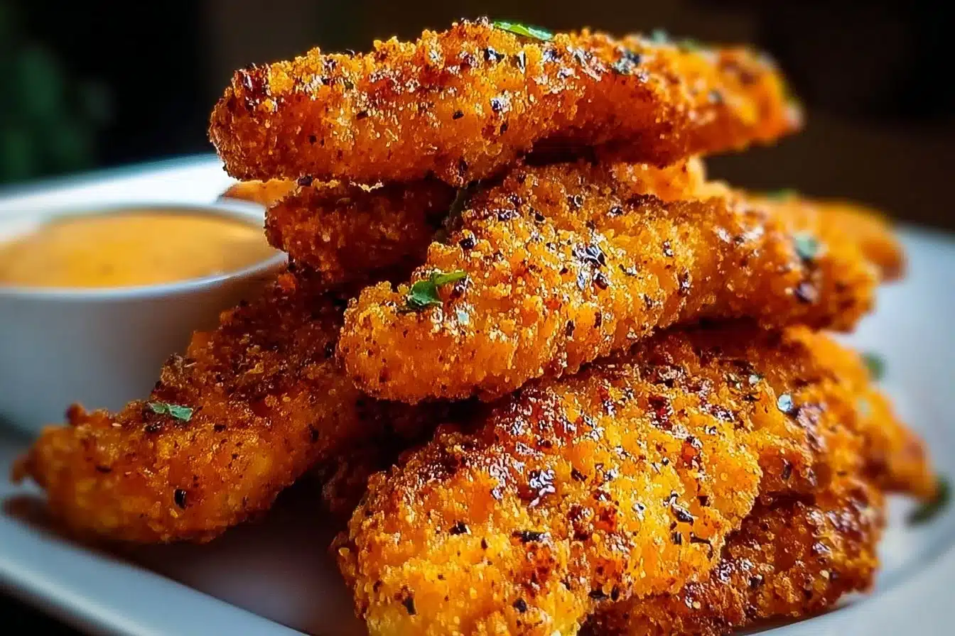 Delicious Crack Chicken Tenders served with dipping sauce