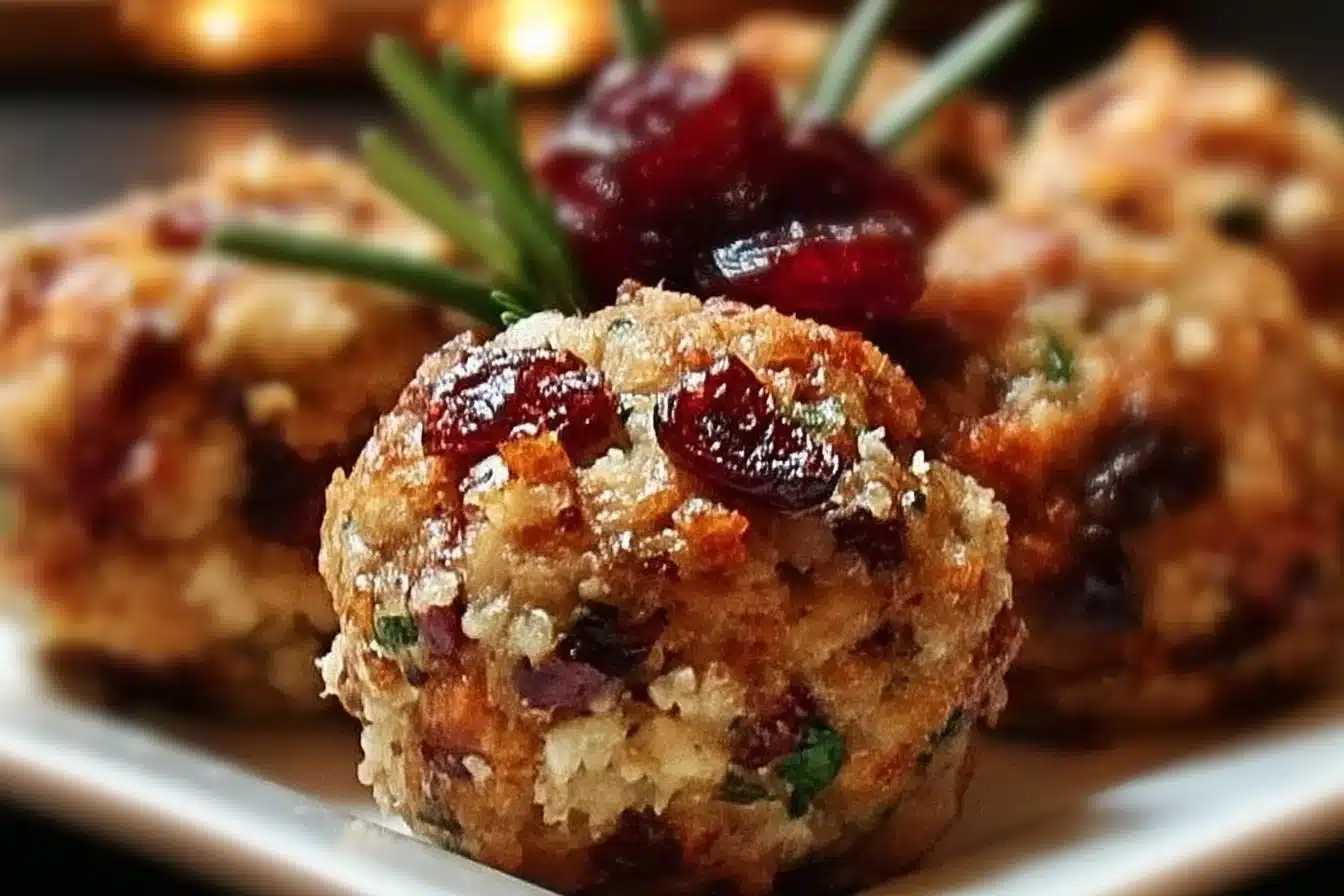 Cranberry Turkey Stuffing Balls ready to be served for a festive meal