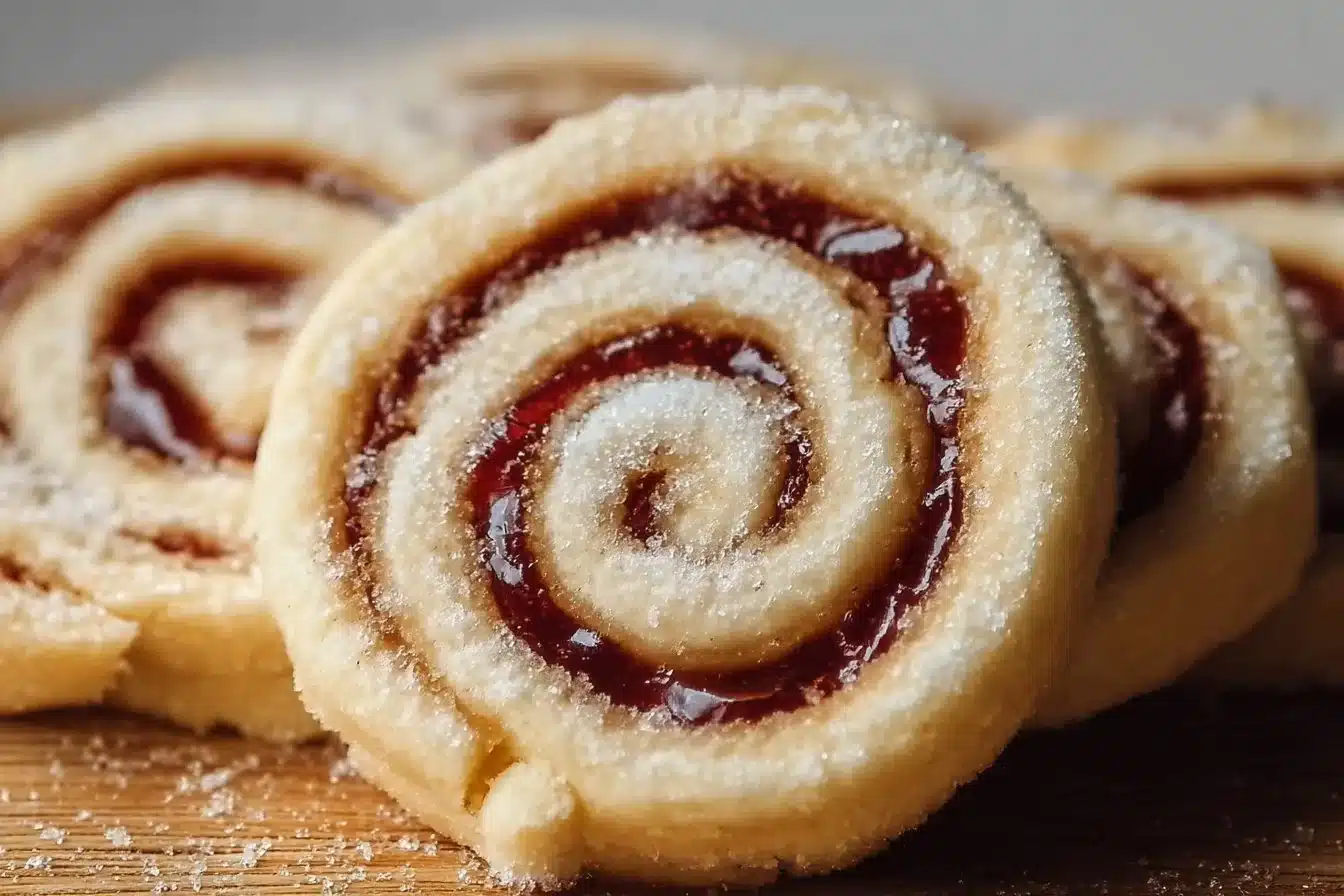 Delicious Cream Cheese Jam Pinwheel Cookies on a platter.
