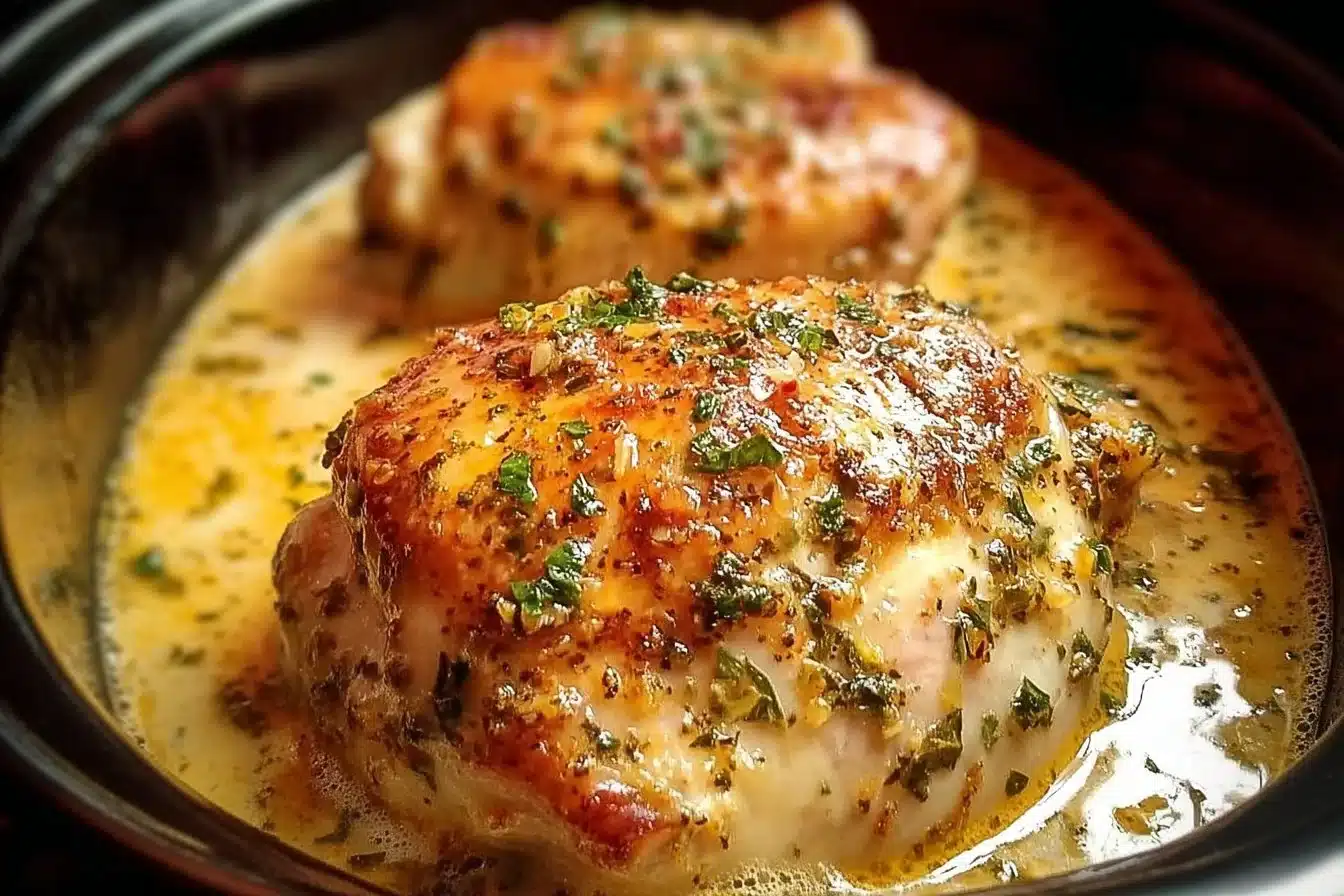 Crock Pot Marry Me Chicken served with a side of vegetables on a plate