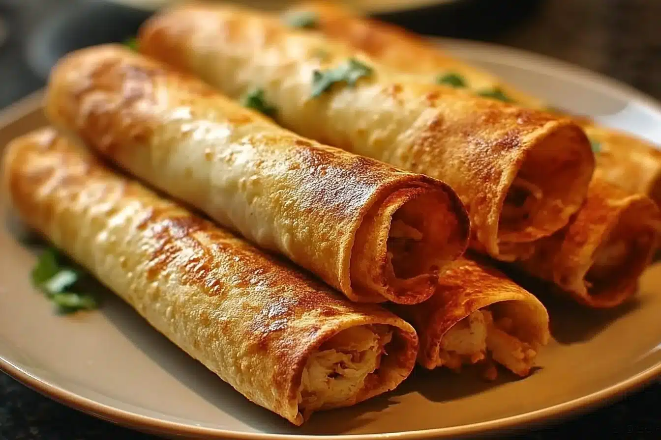 Delicious crunchy oven-baked chicken taquitos served with salsa