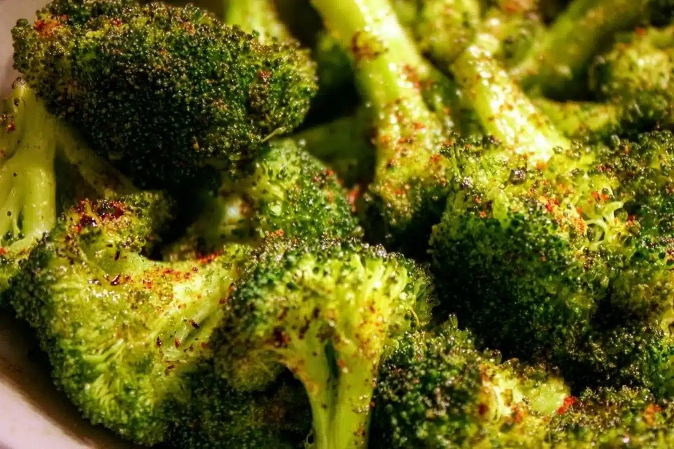 Deliciously baked broccoli served as a healthy side dish