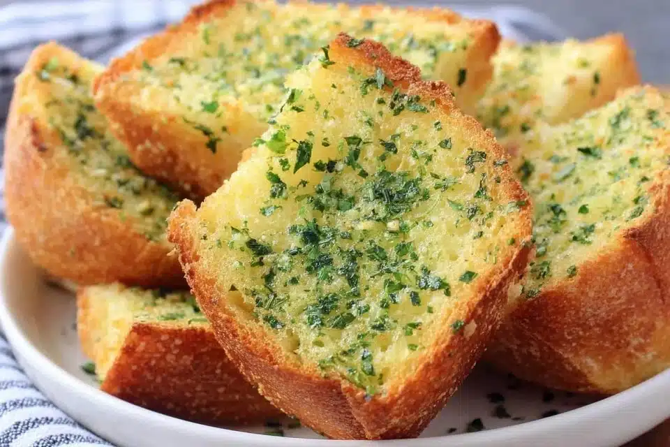Easy Garlic Bread 3 Delicious easy garlic bread with a golden crust and herb topping.