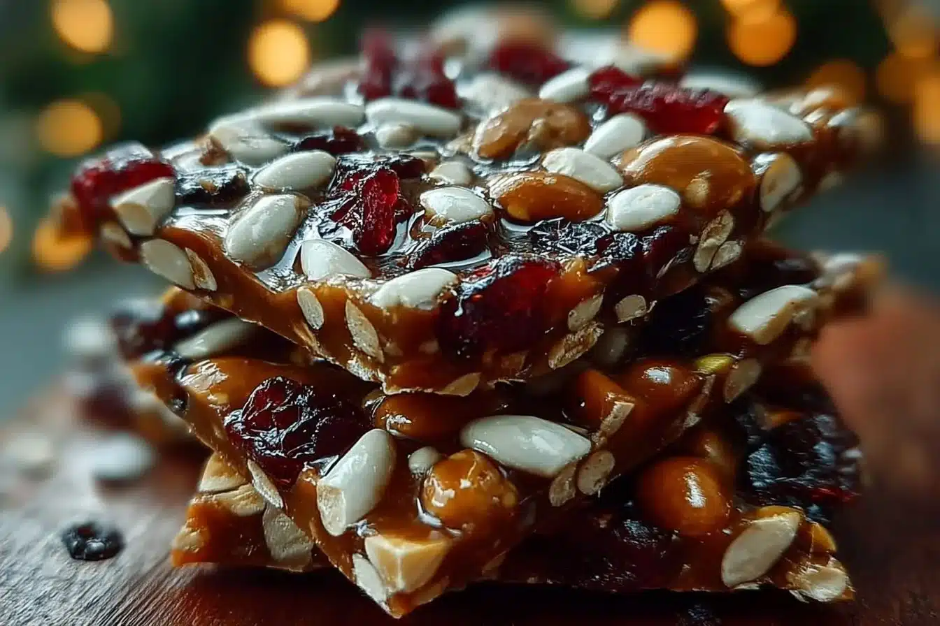 Festive Winter Brittle 3 Homemade festive winter brittle with nuts and spices in a decorative tin