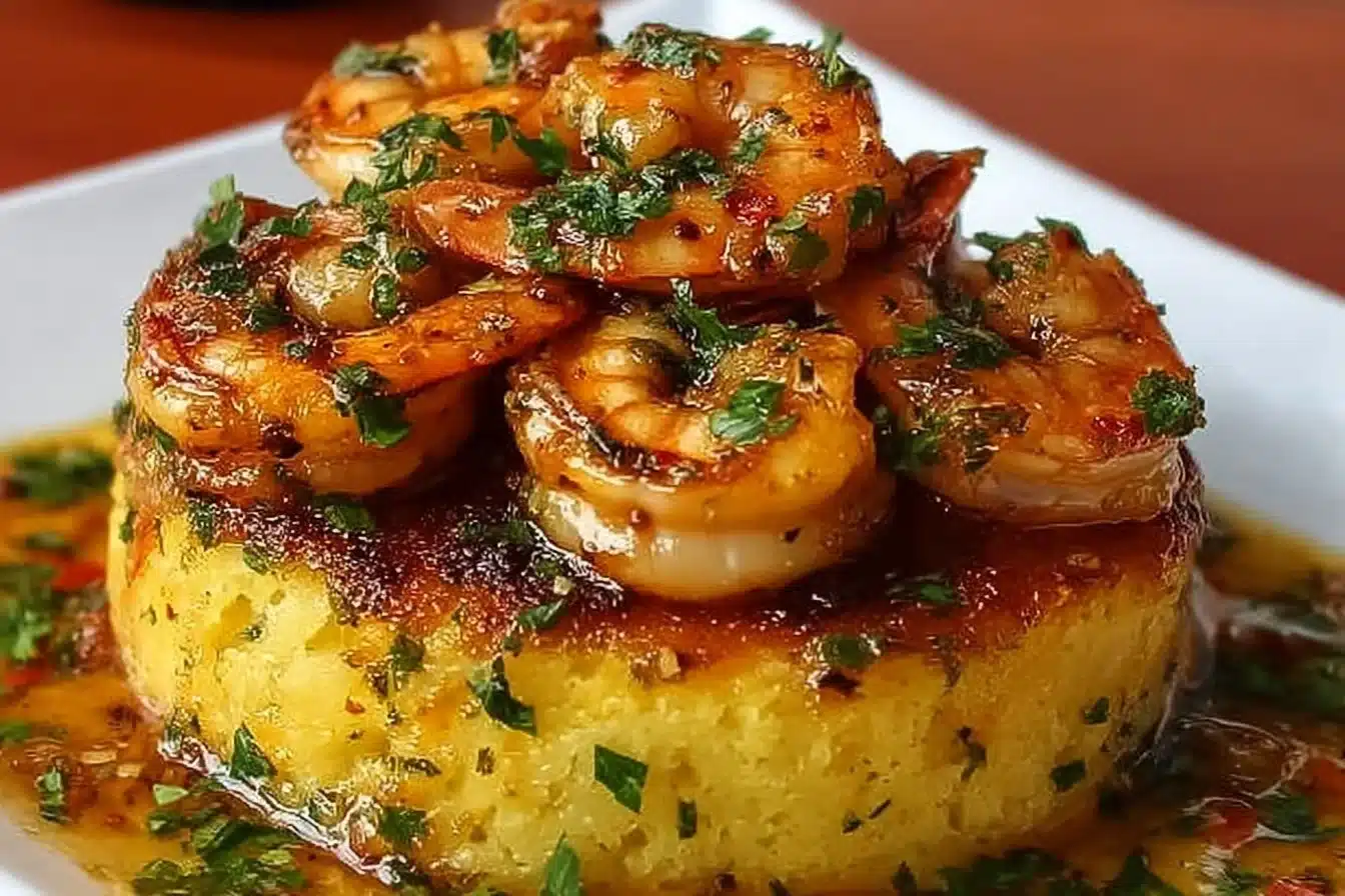 Delicious Garlic Shrimp Mofongo served with garnishes