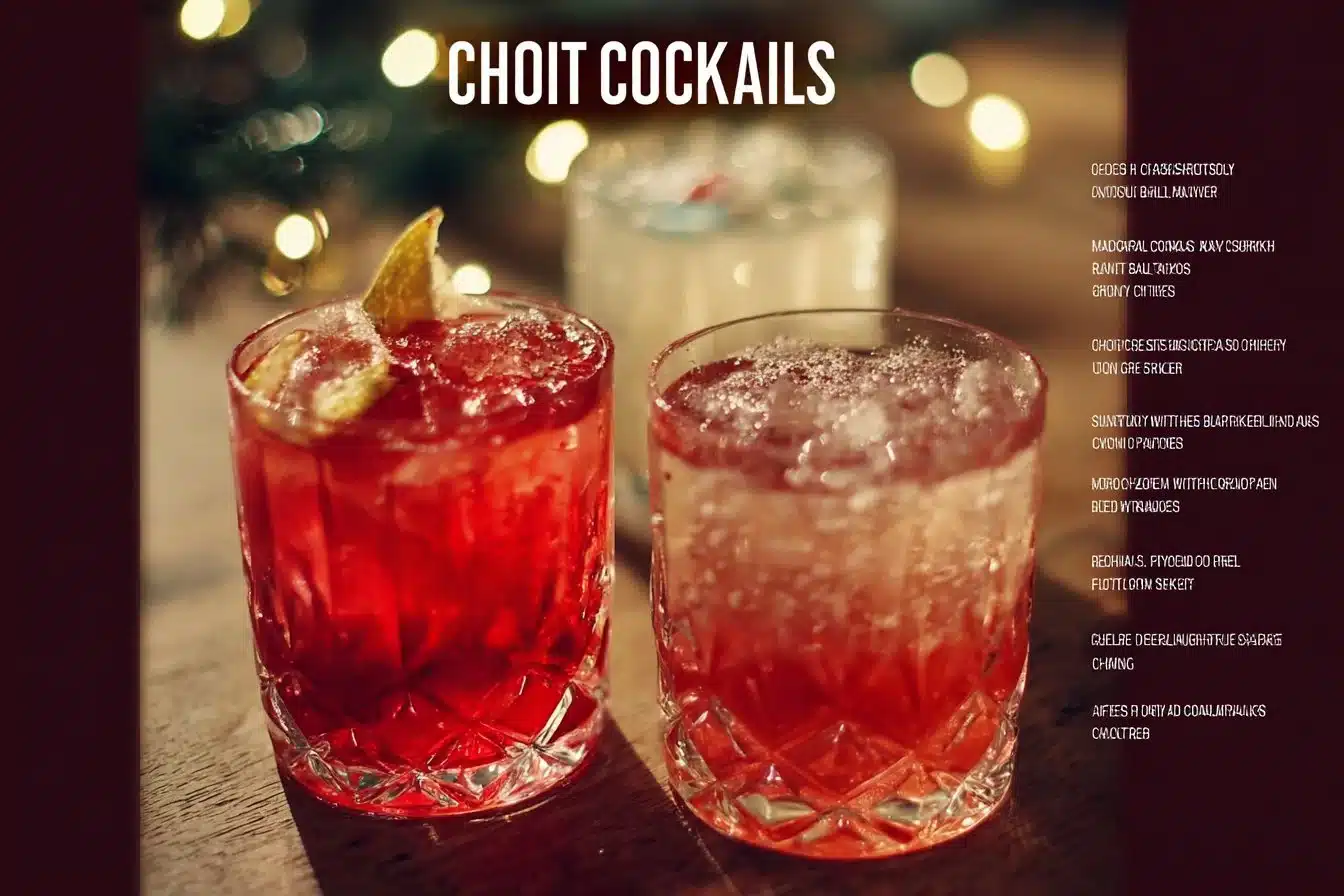 Colorful Holiday Christmas Cocktail garnished with festive berries and mint