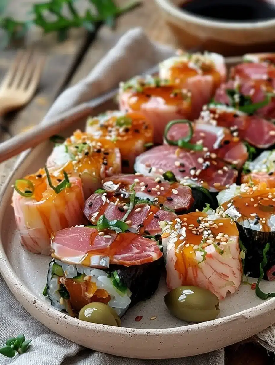 Italian charcuterie sushi rolls featuring cured meats and fresh ingredients.