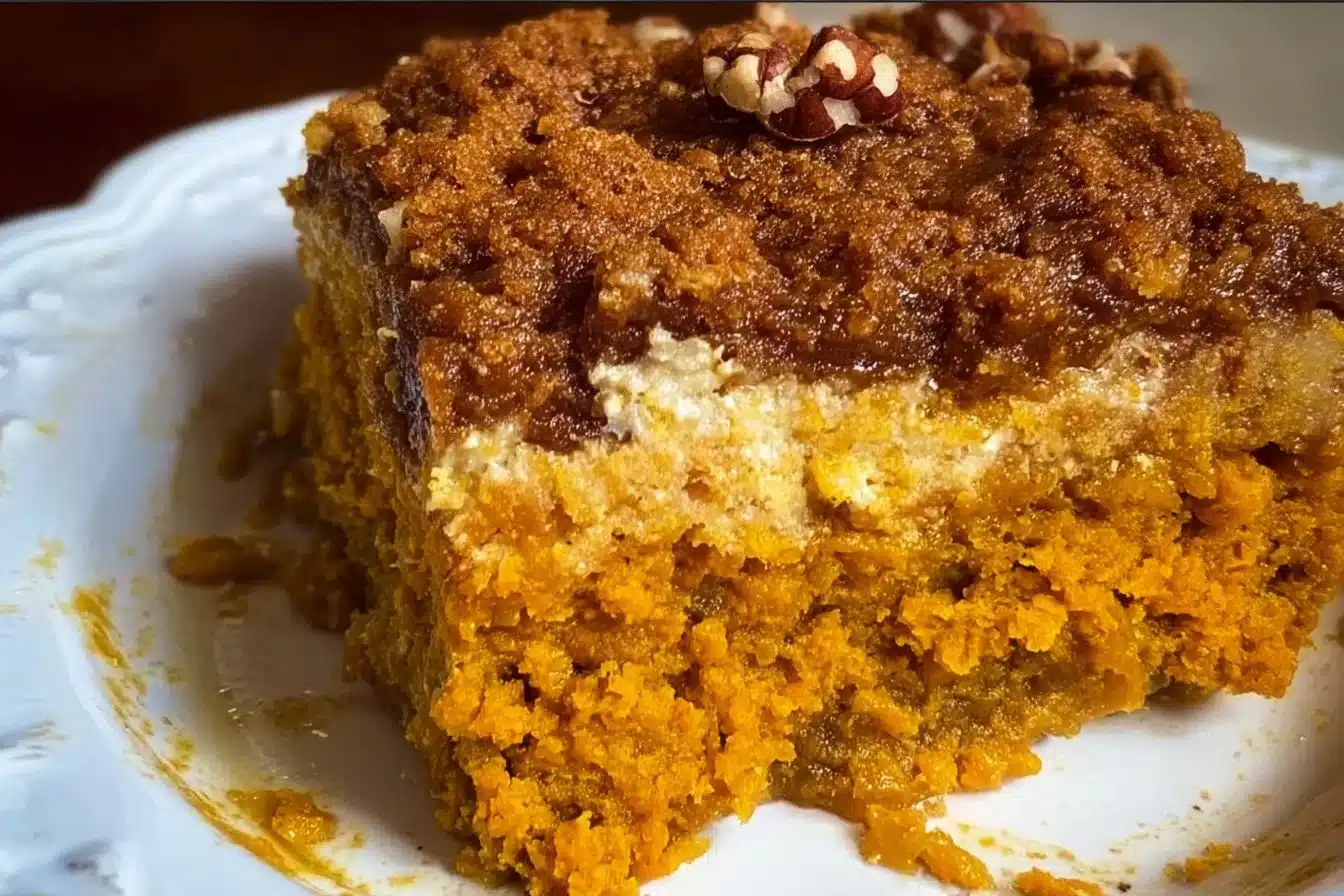 Layered Pumpkin Dump Cake 3 Delicious layered pumpkin dump cake with creamy pumpkin and cake layers.