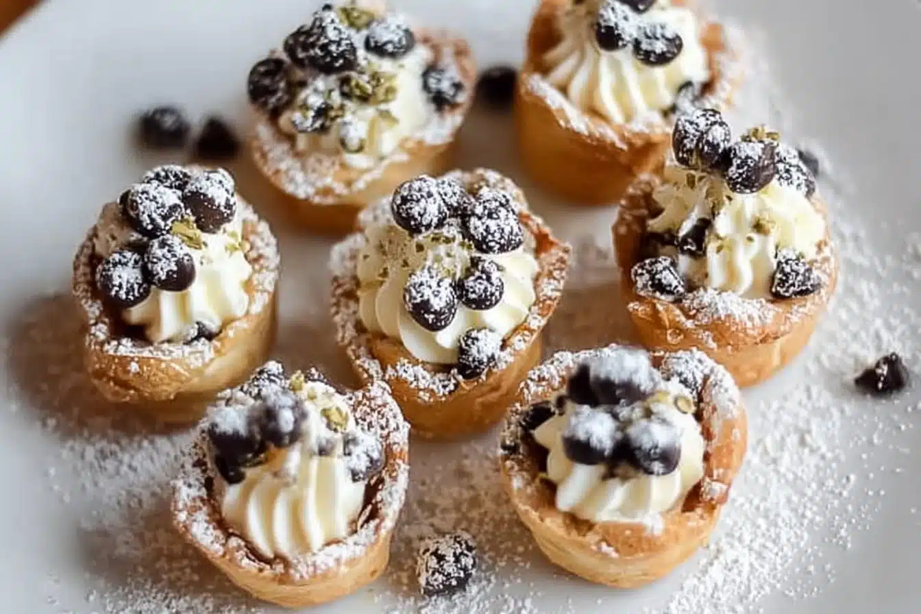 Mini Cannoli Bites 2 Delicious Mini Cannoli Bites displayed on a plate